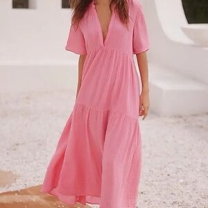 Anthropologie Kallie Flowy Maxi Dress Pink XXS
